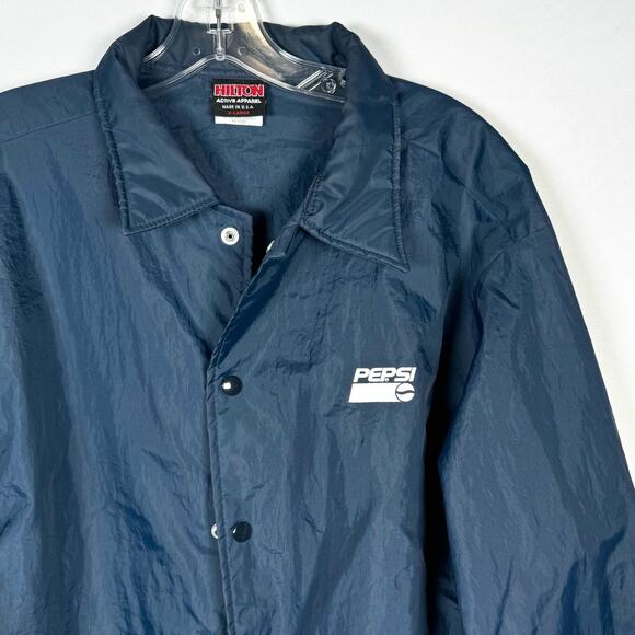Vintage Hilton Pepsi Blue Nylon Snap Button Light Windbreaker Men Jacket Size XL - Picture 1 of 6